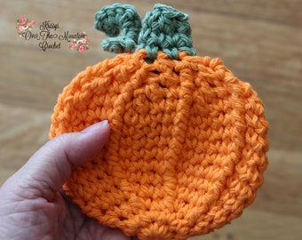Dishcloth Crochet Pattern - Two Sided Pumpkin Washcloth - Children's - Fall Kitchen Decor - Farmhouse Country Style - Friend & Family Gift