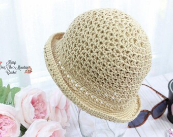 Summer Chemo Cap Crochet Pattern - Mesh Sun Hat - Soft Brim For Shade - Loose Fitting - XS-M & L-XL