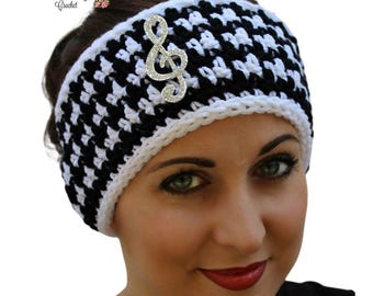 Crochet Houndstooth Headband Pattern: Easy Ear Warmer (Satin Bow Clip Tutorial)