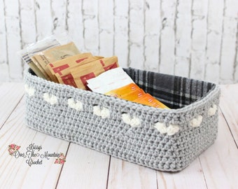 Crochet Basket Pattern: Easy Heart Stitch Organizer (PDF Pattern) Pantry Organizer - Hot Choc - Oatmeal - Hot Cereal - Hot Cider - Packets