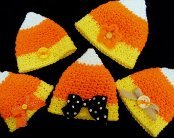 Candy Corn Hat Crochet Pattern - NB - 3mo - 6-9 mo - Fun Fall Hats - Infant Hat - Baby Fall Fashion - Krissys Over The Mountain Crochet