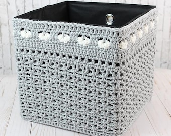 Sweetheart Cover For Box or Collapsible Cube Crochet Pattern - Valentine's Gift - Bridal or Baby Shower - Home & Yarn Storage Containers