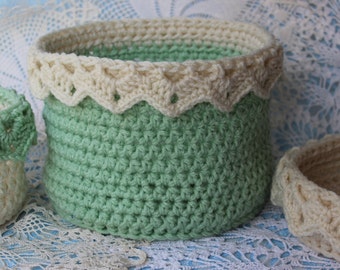 Lace Basket Pattern - Crochet Pattern for Large Basket with Drop Over Lace - Organizing Basket Pattern - No. 84