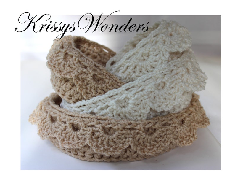 Crochet Basket Pattern Nesting Bowls with Drop Over Lace Edge 5 sizes Baby Shower Gift Krissys Over The Mountain Crochet image 1