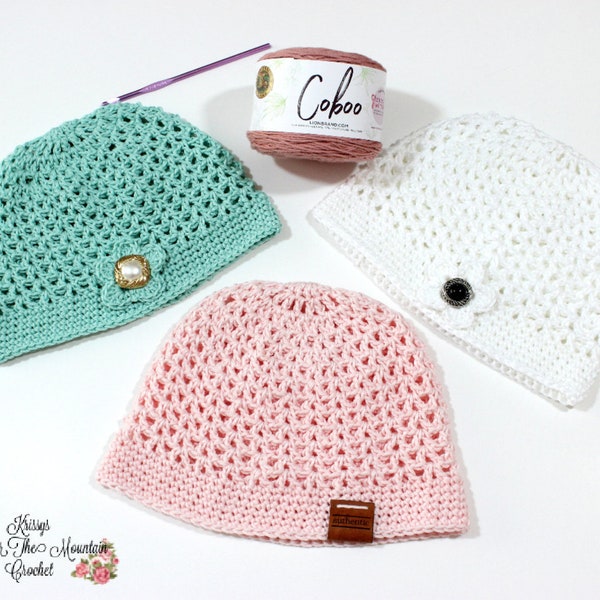 Bonnet chimio en maille au crochet - Bonnet tuque contre la chute des cheveux ou l'alopécie - Bonnet anti-cancer - Chapeau printemps-été Taille adulte et enfant Cadeau réconfort