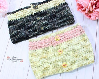 Velvet Ridge Cowl Crochet Pattern | Neck Scarf | Velvet Chenille Wrap | Button Closure | Easy To Make