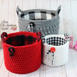 Mountain Lodge Baskets Crochet Patterns Ebook - Large Medium Small - Photo Tutorial & Video 4 How To Add Fabric Cardboard- Shower Gift