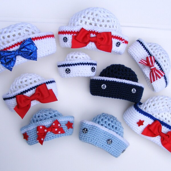 Crochet Sailor Hat - Crochet Hat Patterns - Easy 8 Sizes Sailor Crochet Hat Pattern - Tutorial for Pull Tie Bow