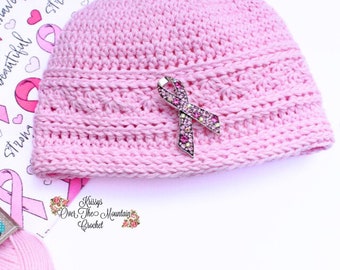 Crochet Chemo Cap Pattern - Soft Cotton Cancer Hat Design - Breast Cancer Awareness PDF Pattern