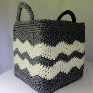 Chevron Square Basket Crochet Pattern with Handles (PDF Pattern)