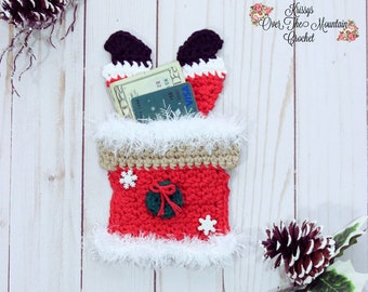 Carte cadeau père Noël avec porte-monnaie, motif au crochet, serviette de toilette au crochet, décoration de Noël, pantalon père Noël, cadeau de Noël pour ami des enfants