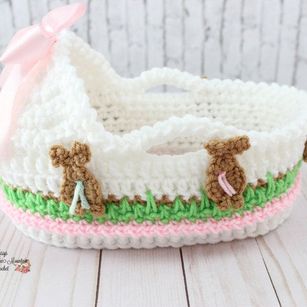 Quick Bunny Stitch Moses Basket Crochet Pattern - Will Fit 7"-8" doll - Easter Gift