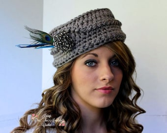 Crochet Pillbox Hat Pattern - Vintage Inspired - Photo Tutorial for Embellishments Womans Fashion - 1960's Pillbox Hat - Fall Winter Fashion