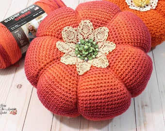 Big Crochet Pumpkin Pattern: Vintage Doily & Brooch Decor (36.5")