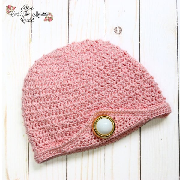 Tiny Pink Pearls Chemo Cap Crochet Pattern- Cancer Beanie Toque - 3 sizes child xsmall - small med - large xlarge - Comfort Care Hat