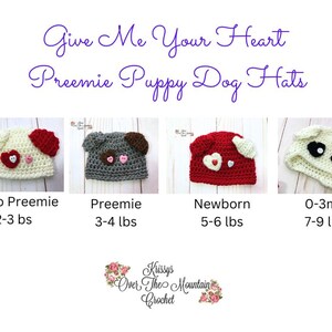 Preemie Puppy Dog Hat Crochet Pattern 4 tailles Micro Preemie Preemie Nouveau-né 0-3 mois. Tutoriel photo Comment embellir Facile image 9