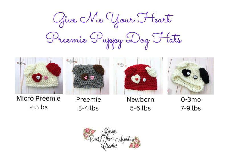 Preemie Puppy Dog Hat Crochet Pattern 4 tailles Micro Preemie Preemie Nouveau-né 0-3 mois. Tutoriel photo Comment embellir Facile image 9