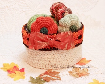 Oval Crochet Basket Pattern With Plaid Drop Over Edge - Pull Tie Bow Tutorial - Easy Fall or Christmas Decor - PDF Pattern