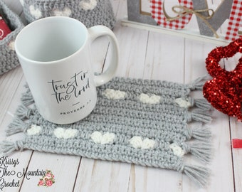Valentines Heart Stitch Mug Rug Crochet Pattern (PDF Pattern)