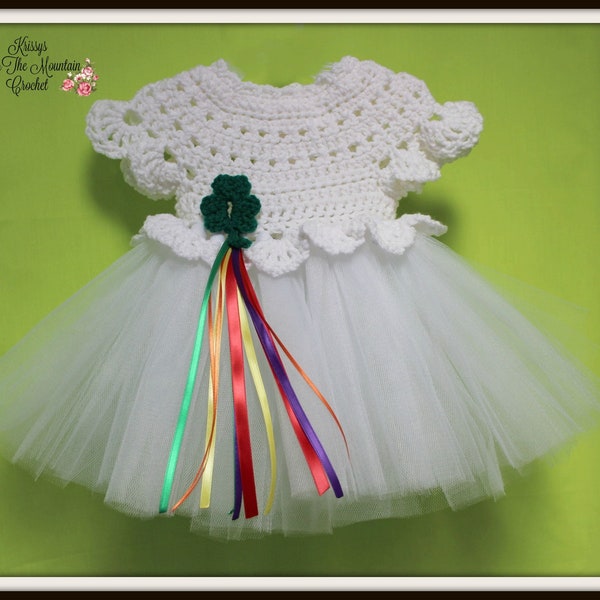 Crochet Tutu Dress Pattern With Shamrock - St. Patrick Day - NB-3mo; 6-9 mo; 12 mo - Irish Design - Baby Dress - Krissys Over The Mountain