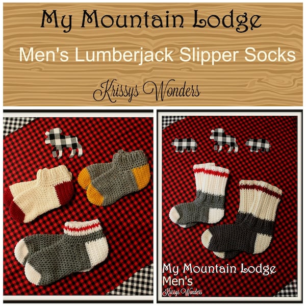 Mens Lumberjack Tall Sock Crochet Pattern - Ankle or Boot Sock - Slipper Crochet  Pattern - Man Sock - KrissysOverTheMountainCrochet