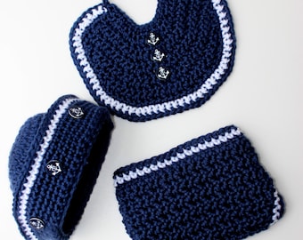 Crochet Sailor Hat Pattern: Baby Bib & Diaper Cover (PDF Pattern)
