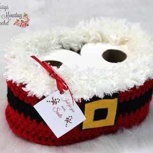 Santa Toilet Paper Cover Crochet Pattern - Christmas Basket Decoration - Home Decor - Bathroom Decorations - Gag Gift - Oval Crochet Basket