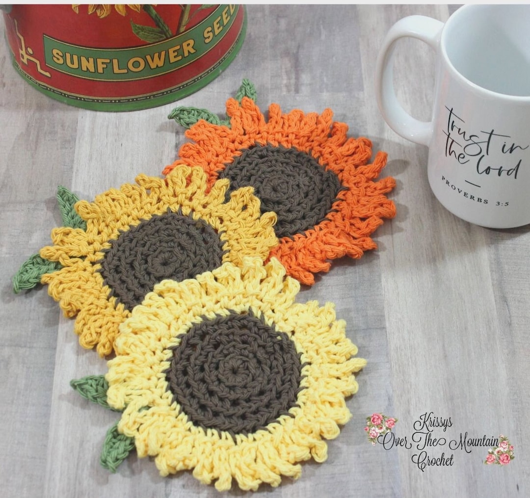 Sunflower Coaster Crochet Pattern Cotton Absorbent Coaster Fall