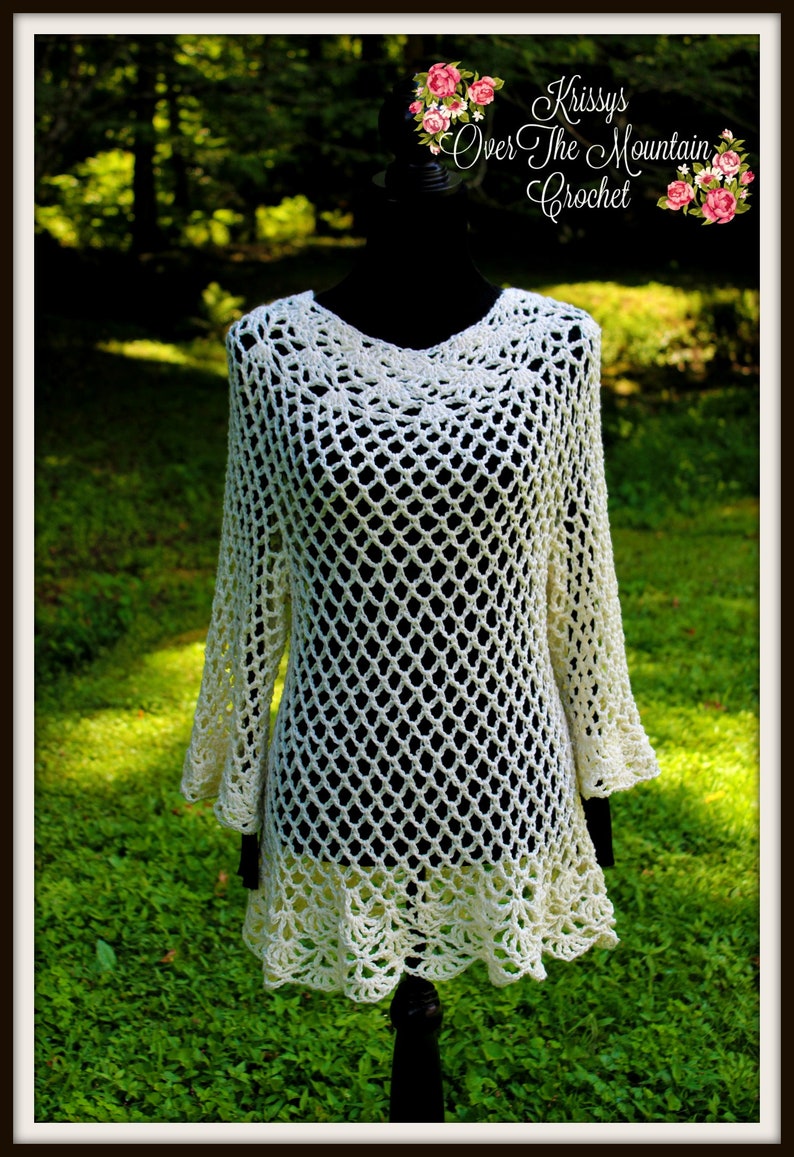 S ML XL Plus Maternity Instruction Casual Summer Spring Fall Fashion Lacey Beach Swimsuit Cover Up Lace Tunic Dress Crochet Pattern