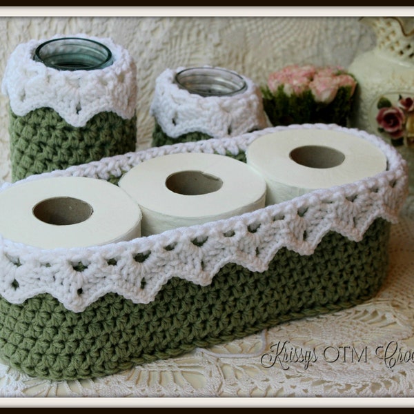 Crochet Basket Pattern - Lace Crochet Tissue Cover - Crochet Bath Set - Vintage Victorian Heirloom Bath Set - Toilet Paper Basket