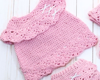 Crochet Baby Dress Pattern - Lace Collar, Newborn & 3 Month - Baby Shower Gift Idea - Lace Collar and Hem - Baby Tunic Crochet Pattern - PDF