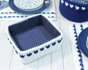 Napkin Basket Crochet Pattern - Seaside Beach Home Decor - Cut Glue & Staple To Add Liner - Farmhouse Style Decor - Christmas Thanksgiving