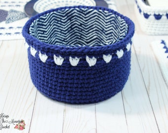 Round Basket Crochet Pattern - Seaside Beach Style Home Decor - Farm House Decorations - Counrty Style Decor - Cute Containers - Gifting