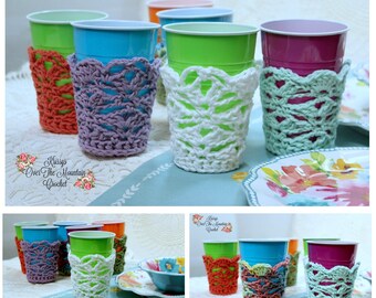 Crochet Pattern Solo Cup Cozy - Plastic Party Cup Coaster - Eliminate The Water Puddles - Cotton Yarn - KrissysOverTheMountainCrochet