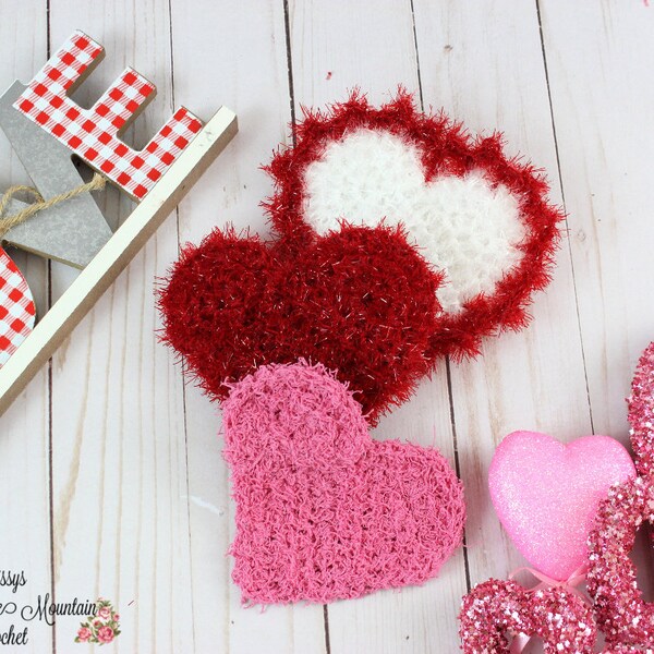 Crochet Pattern For Heart Pot Scrubby - Fun Scrubber For Kitchen & Kids Bath - Valentines Day Gift - Red Heart Scrubby Sparkle Yarn