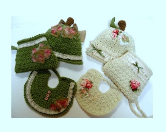 Apple Crochet Hat Bib and Diaper Cover Pattern - Crochet Soaker Pattern - Baby Bib Pattern - Embellishment Tutorial - KrisssysOTMCrochet