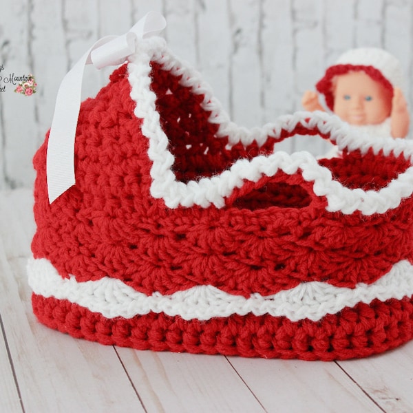 Moses Basket Crochet Pattern - 7-8" doll - Shell Stitch Basket - Easy Fast To Crochet - Christmas Gift - Childrens Toy
