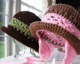 Easy To Crochet Earflap Hat Pattern with Rolled Brim, Baby to Adult - Lace Band Detailing - pdf Crochet Pattern