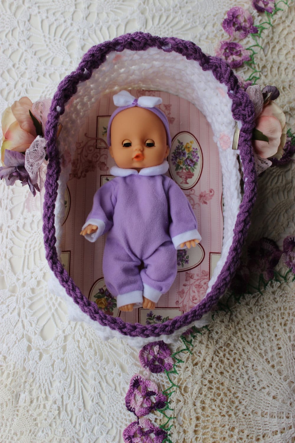 Crochet Moses Basket 8 12 Inch Doll Embellishment Tutorial Etsy
