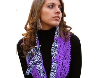 Crochet Infinity Scarf Pattern: Purple Cowl with Zebra Ribbon (PDF Pattern)