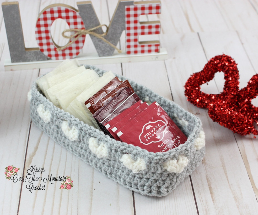 Tea Bag Basket Crochet Pattern Easy Pattern With A Heart Stitch Kitchen Decor Spa Bath or