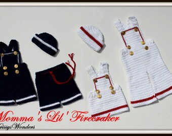 5 Crochet Patterns - July 4th Infant Nautical Clothes - Bibs Hat Jumper Shorts Shortall Pattern - Dress Pattern - Baby Crochet Pattern