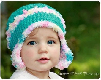 Baby Crochet Hat Pattern - Womans - Crochet Hat Patterns - Easy Gauge as you Go Helmet Earflap Hat Pattern No.55