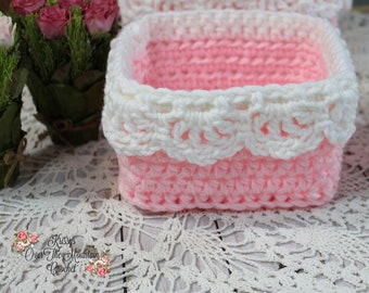 Small Square Basket Crochet Pattern - Lace Edge - Nesting Basket - Bedroom Bathroom Decor - Gift Giving Comfort Basket - Easter Basket