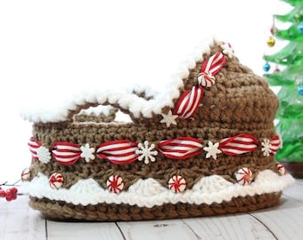 Moses Basket Crochet Pattern - Gingerbread Theme - Quick to Crochet Gift 4 A Child - Easter July 4th or Cupcake Birthday Gift - Easy To Make