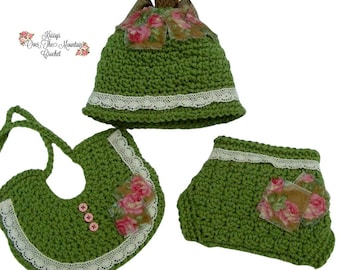 Crochet Apple Hat, Diaper Cover & Bib Pattern: Baby Layette Set (PDF Pattern)