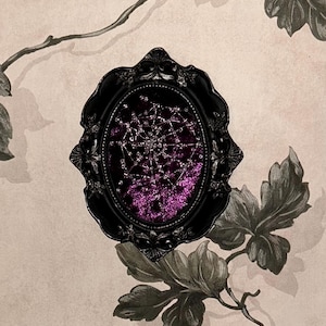 Victorian Gothic Framed Embroidered Beaded Dew Drop Spiderweb on Velvet