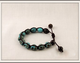 Adjustable Synthetic Turquoise Skull Macrame Bracelet