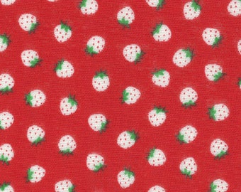 HALF YARD Minny Muu Mini White Strawberries on Red - Cotton Double Gauze - Lecien Koko Seki - Japanese Imported Fabric