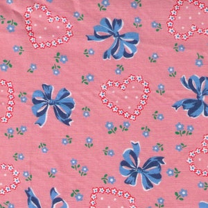 HALF YARD Yuwa - Blue Bows, Hearts and Flowers on Light PINK